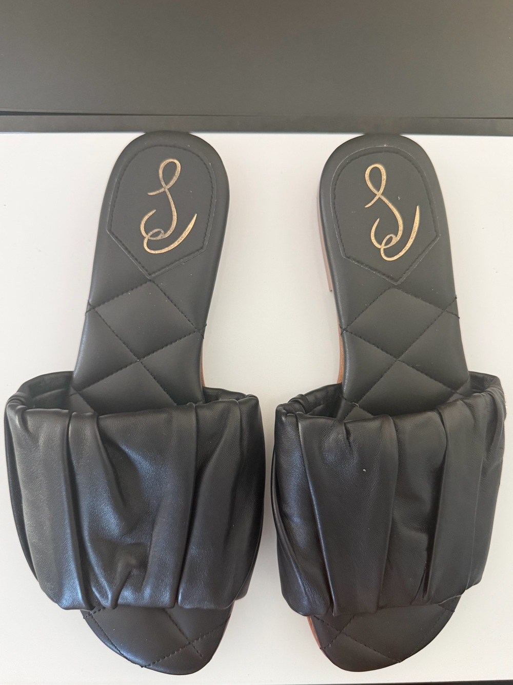 Sam Edelman Black Quilted Slide Sandals with Ruched Strap sz 8.5 women’s